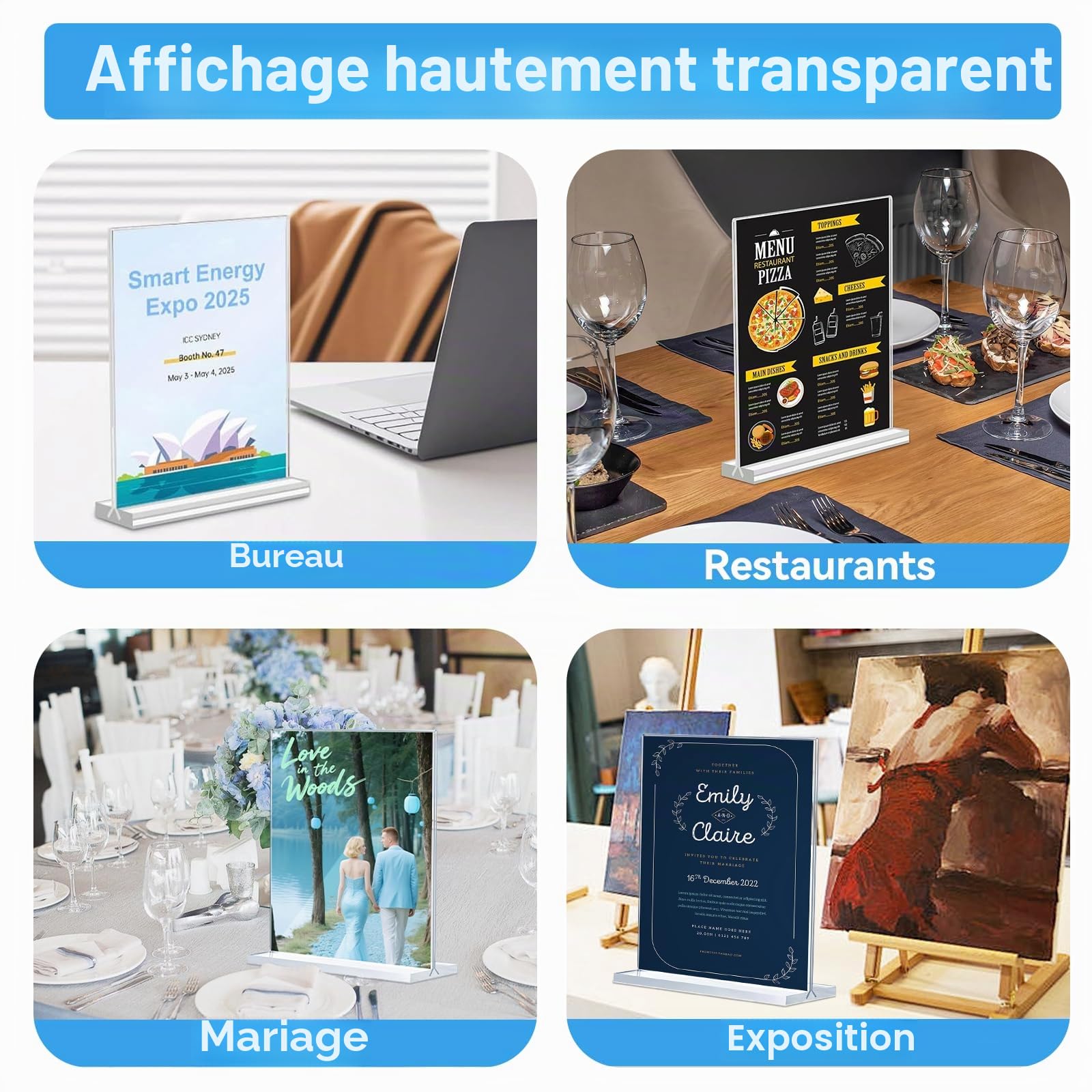 6 pièces porte affiches A4, présentoir A4 en acrylique, support double-face vertical transparent, presentoir a4 de comptoir idéal pour publicité, cadres photo, affichage au bureau ou en magasin