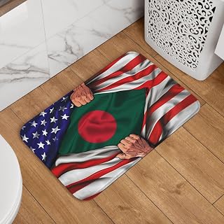 America USA American and Bangladeshi Bangladesh Area Rug Flannel - 16in X 24in for Bathroom Kitchen Balcony Absorbent Plush Rug Backing Machine Washable Doormat