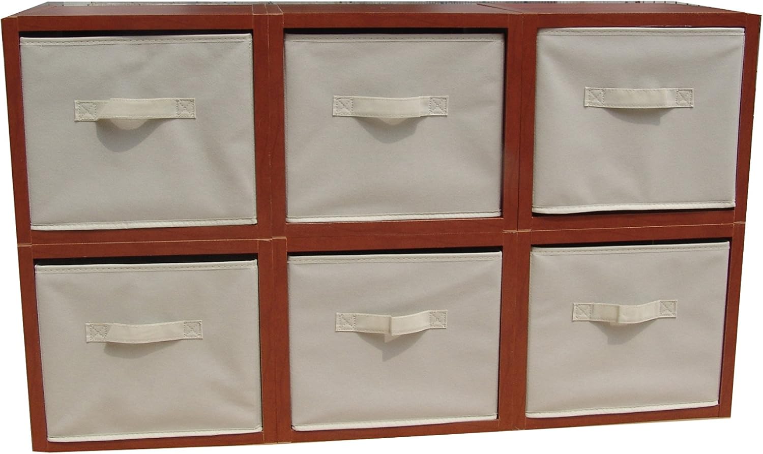 FixtureDisplays® Cubby Hole Storage Bin Modular Wood Blocks with Fabric Bins 6/Set 11364