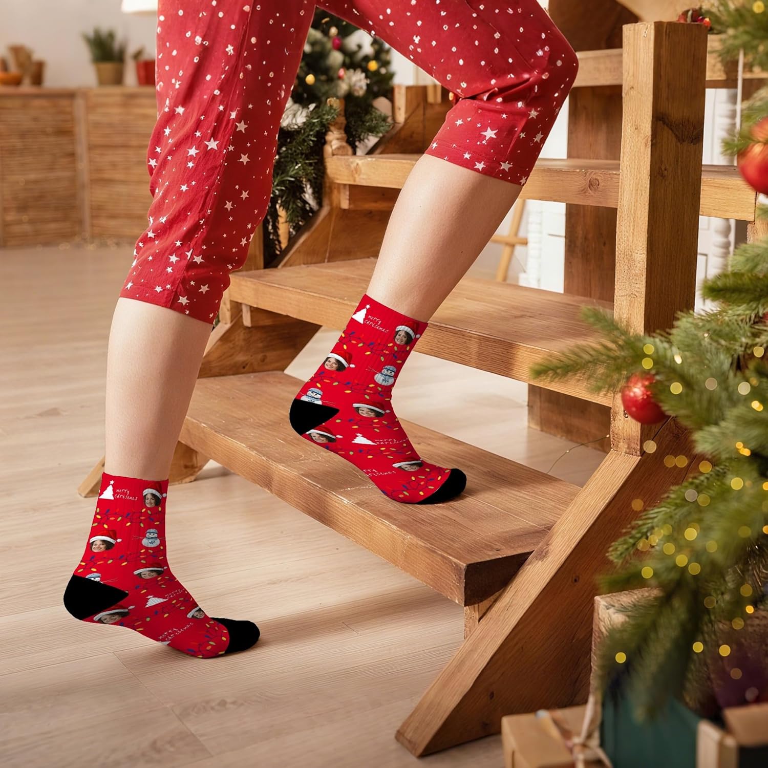 Personalized Pet or Your Face on Sock Print Christmas Pattern Personalized Socks with Your Photo for Men Women - Image 3