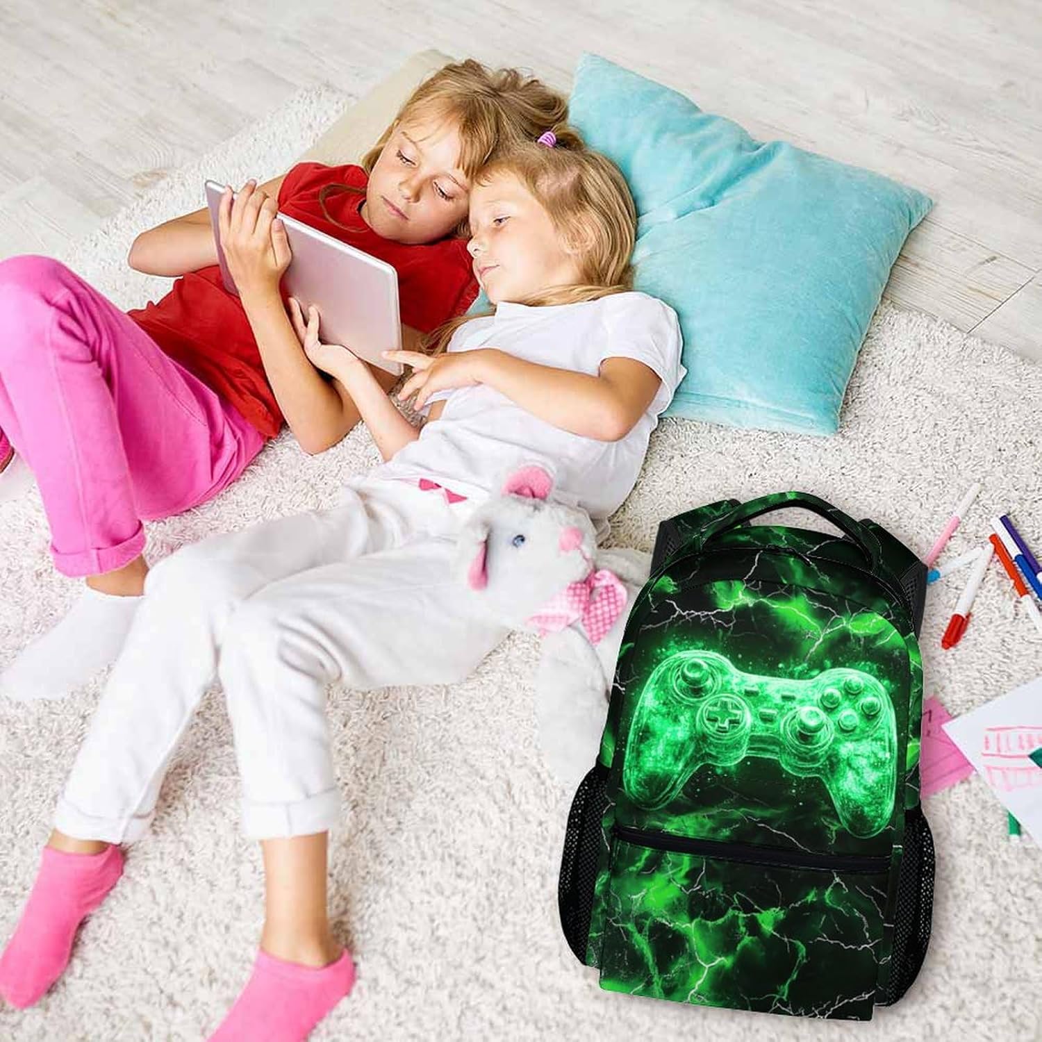 Kids Backpack, Cool Green Gamer Bookbag for Boys 6-8, Boys Gift for Birthday, 17 Inch Leisure Backpack for School Preschool Elementary Kindergarten - Image 7