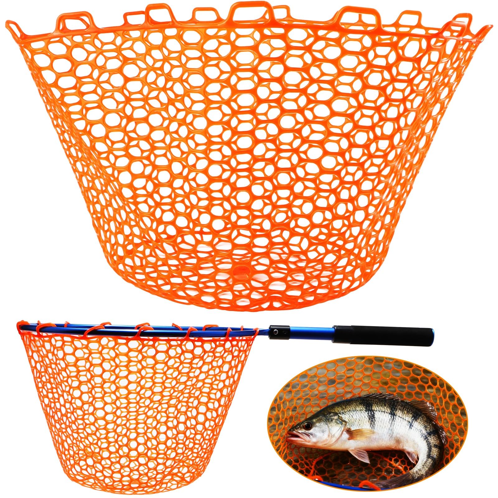 Dovesun Rubber Fishing Net Replacement Netting Without Handle Clear Black Fishing Nets for Fish Fly Fish Landing Net Bag for Freshwater Saltwater Foldable Trout Mesh Red 17.6" dia-15.6" Depth