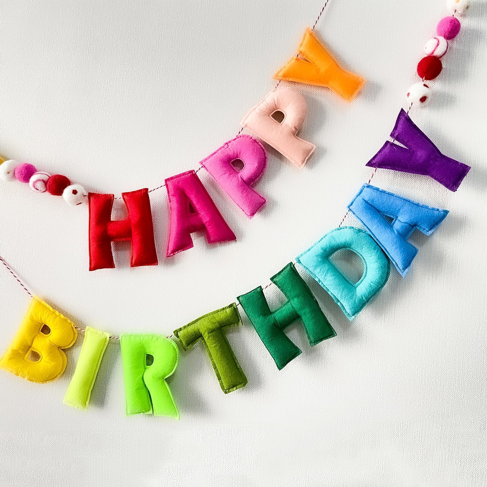 SWIUKPHE Pre-Strung Happy Birthday Banner - Felt Ball Garland - HAPPY BIRTHDAY Garland, Birthday Decorations, Personalized Happy Birthday Sign for Birthday Decor, Party Decor, Photo Prop