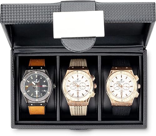 Miniatura 4 de Caja para relojes para hombre - caja de exhibición de fibra de carbono de lujo con 12 ranuras caja grande hebilla de metal - negro