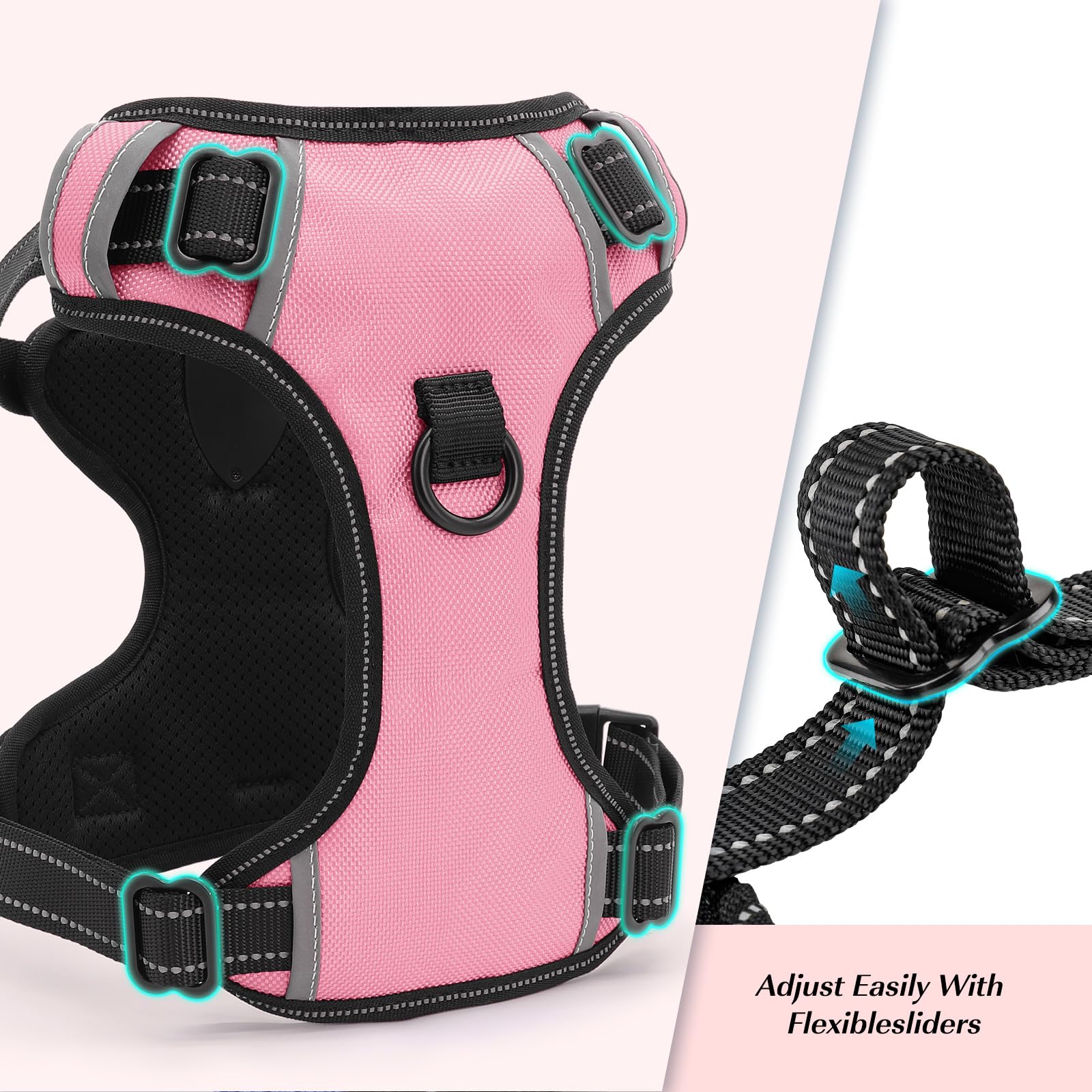 YFbrite Light Up Dog Harness - Rechargeable, Adjustable, Waterproof LED Harness for Small Medium and Large Dogs (Pink, Large) - Image 4
