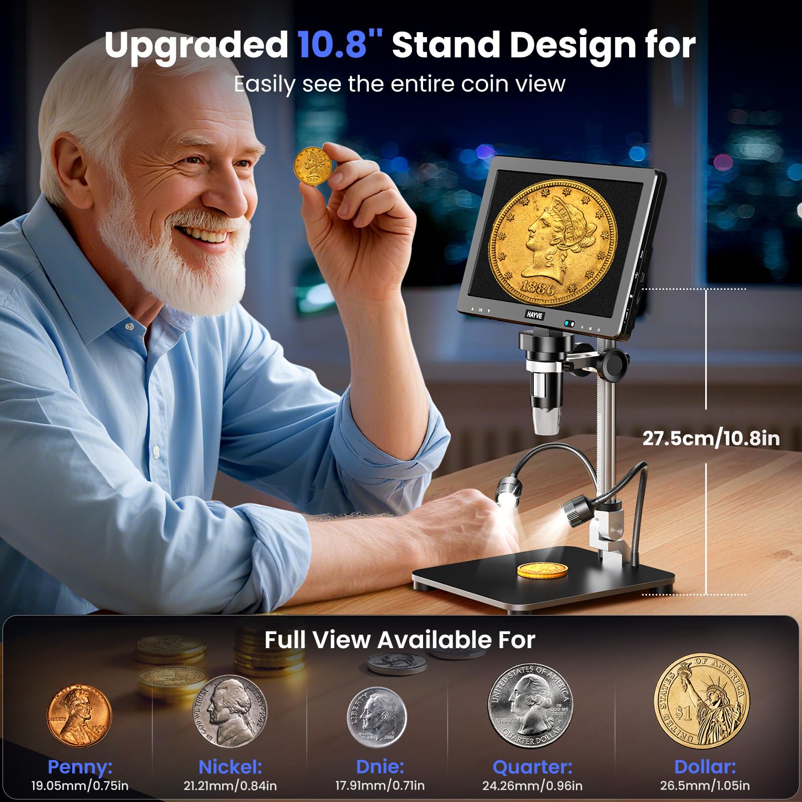 Hayve DM13 Microscopio digital LCD de 10.1 pulgadas, microscopios de soldadura IPS HD de 16 MP 2000X para adultos, reparación electrónica, lupa de microscopio de monedas para monedas de error con
