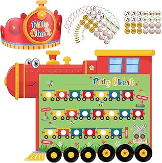 10 Sheets Potty Training Chart for Toddlers Boys Girls Training Potty Chart With 240 Sticker,1 Crown Railroad Theme Potty Training Chart Motivational Potty Training Sticker Chart for Kids Potty Reward