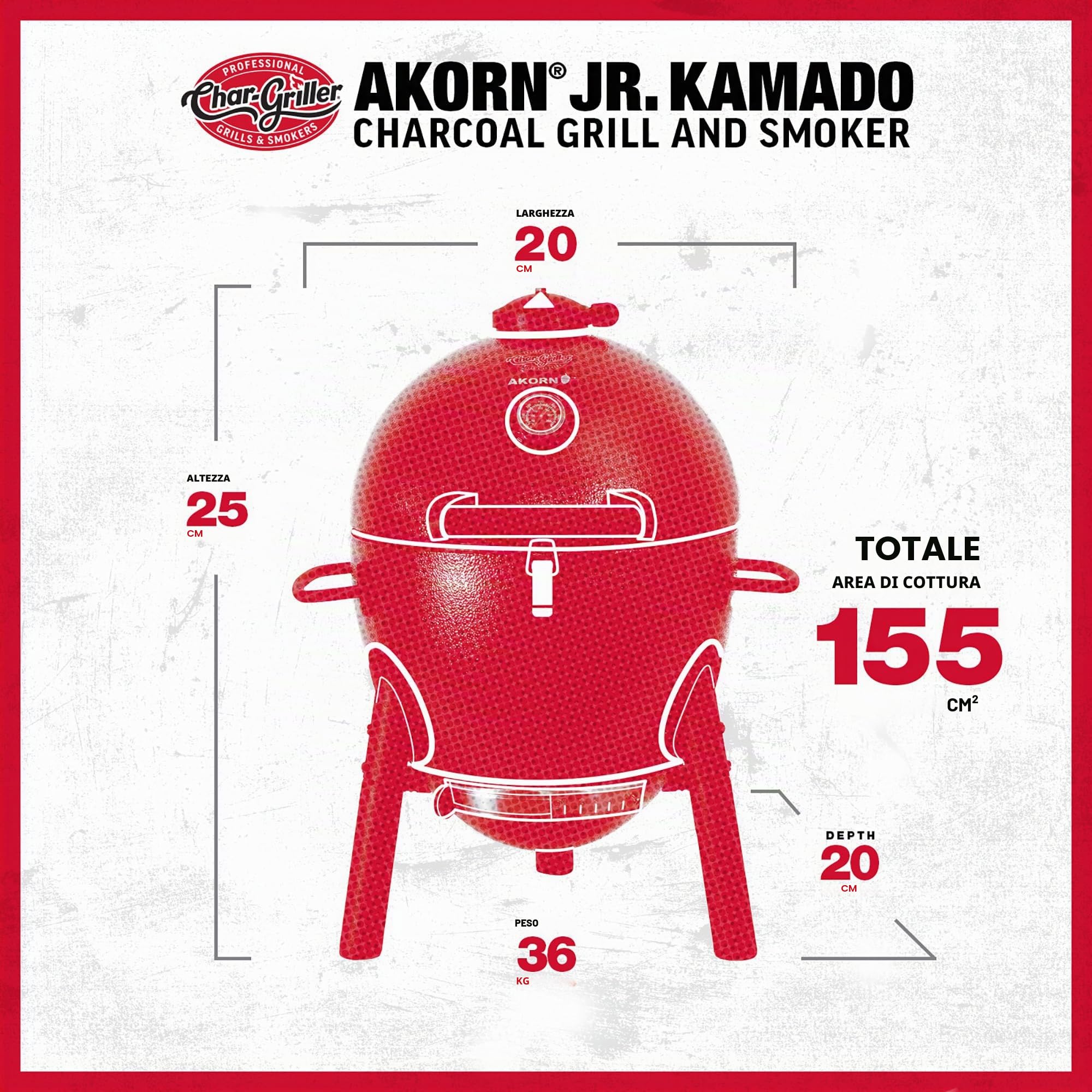 Char-Griller E6714 AKORN Jr. Kamado, Barbecue Portatile a carbonella con Cenere