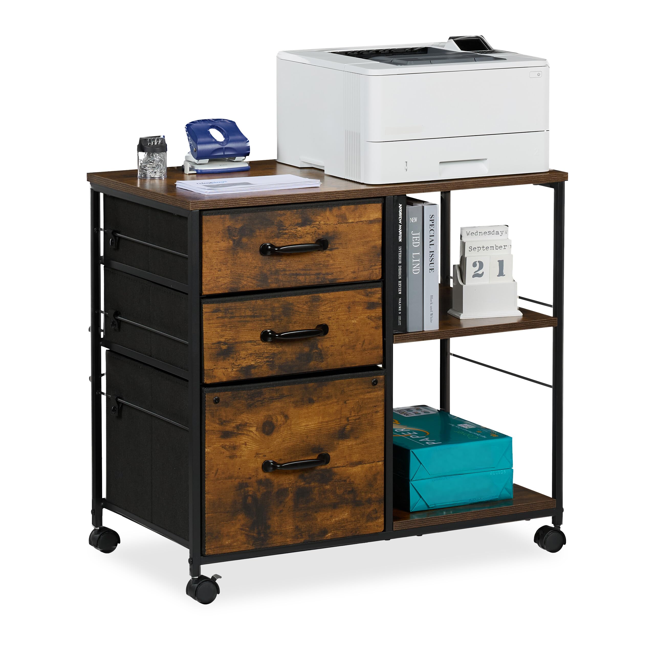 Relaxdays Rollcontainer Industrial-Design, braun/schwarz