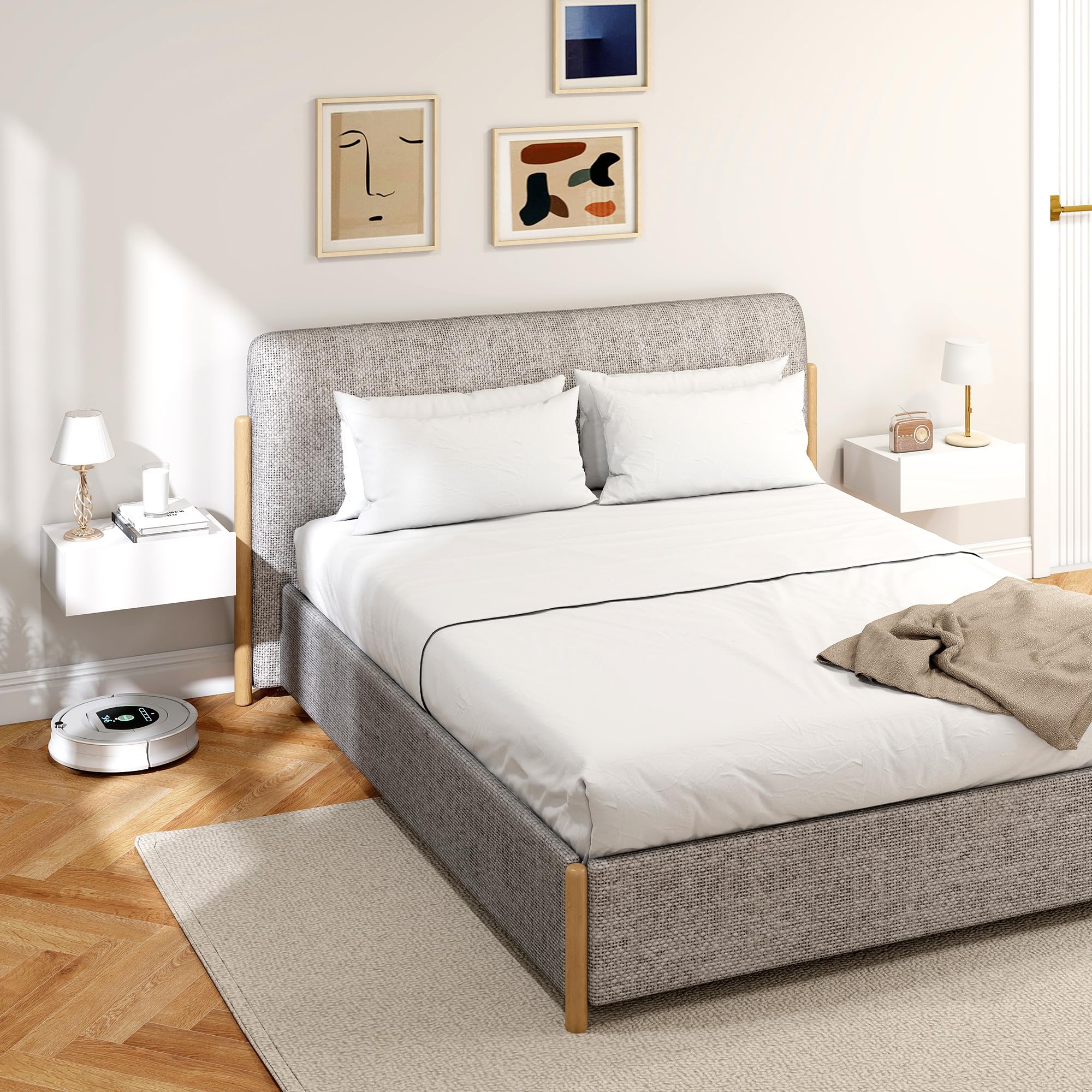 HOMCOM Lot de 2 Tables de Chevet Murales Tiroir Coulissant 40x30x15cm Blanc | Tables de Nuit Suspendues, Style Moderne, pour Chambre à Coucher