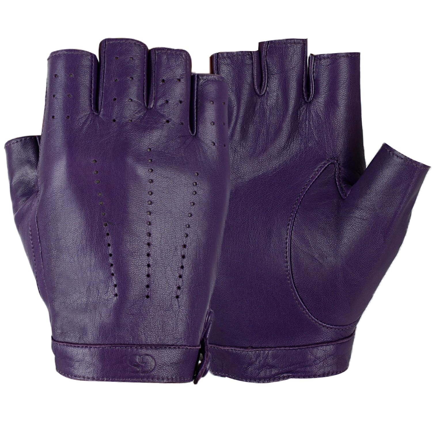 GSG SINCE 1998 Mitaines femme cuir d’agneau sans doigts | Gants sans doigts femme en cuir d’agneau non doublé, détails perforés, bouton-pression : conduite, voiture, look chic