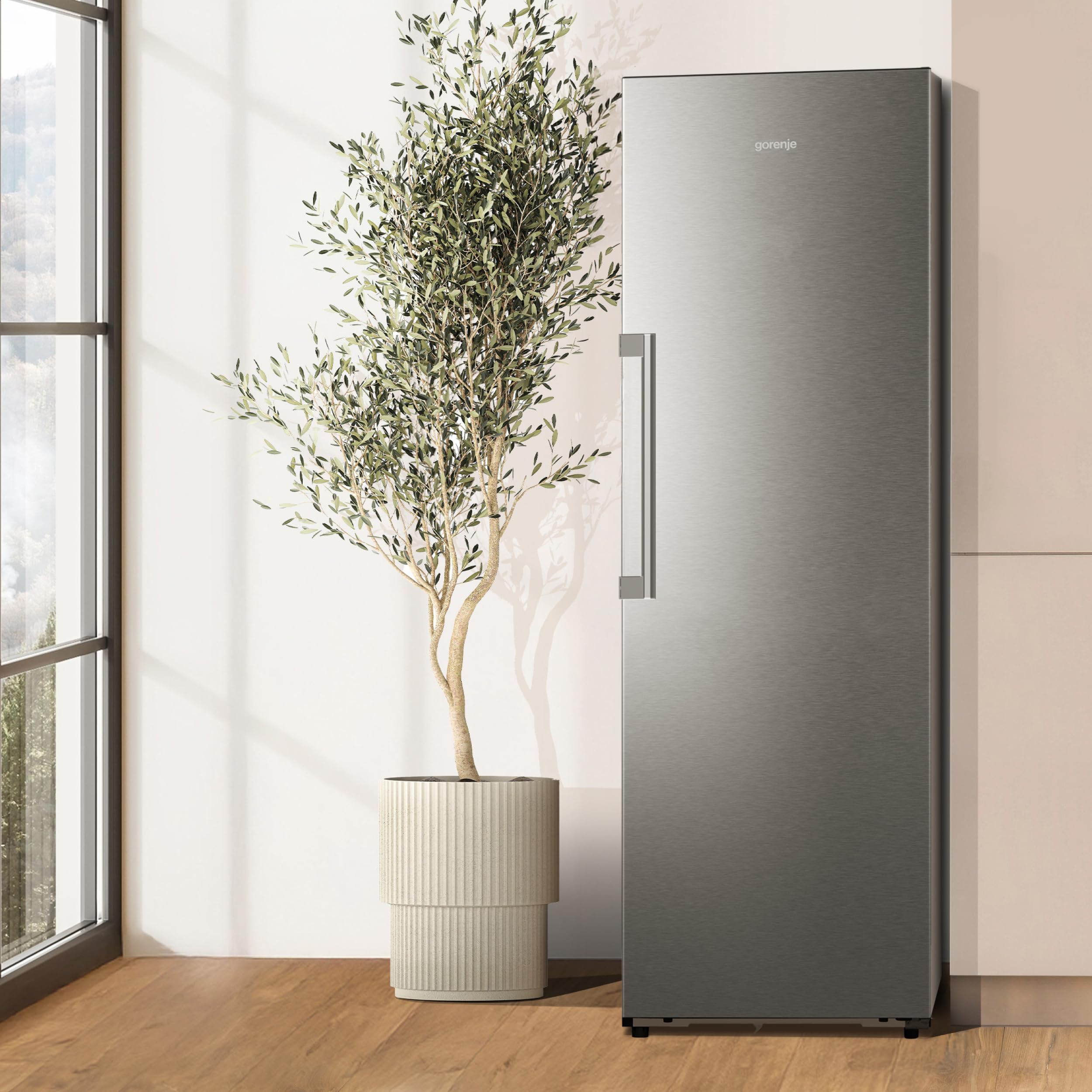 Gorenje RN618C6X6WF Kühlschrank, 372 Liter, SmartFit, 185cm Höhe, CrispZone mit Feuchteregler, Wifi, Flaschenhalter, Easy-open Griff, Inverter, BxHxT: 59,5×185,6×60 cm, Edelstahl