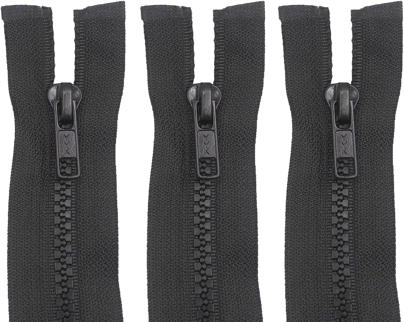 3 Pcs Plastic Teeth Chunky Zips Black Open End Quality Zipper #5 Sizes 30-45" (40")