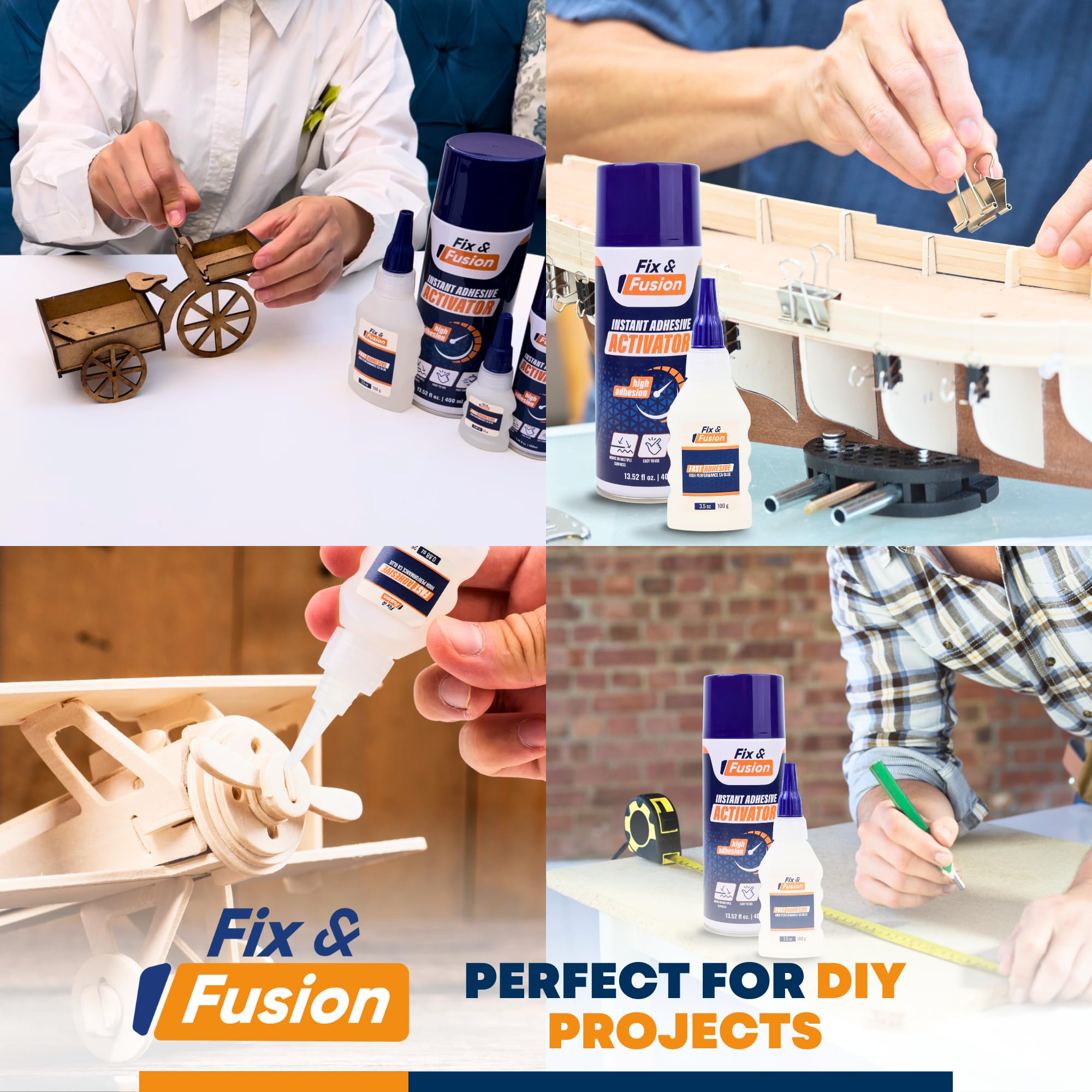 FIX & FUSION Set De Pegamento Instantáneo 25 g Con Spray Activador 100 ml, Adhesivo Rápido Para Madera, Plástico, Goma, Metal Y Cerámica. Ideal Para Bricolaje Y Reparaciones (1 Paquete)
