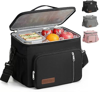 MIYCOO Lunch Box Lunch Bag for Men Women - Insulated LunchBox Leakproof Cooler Tote, Reusable Soft Bag with Shoulder Strap for Work, Picnic, Beach & Travel, 12-Can 9L -Black