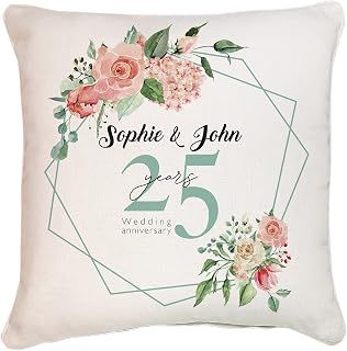 Pomchick, Personalised wedding anniversary gift/Couple floral design cushion cover/Mr and Mrs gift / 1st, 10th 25th, 30th, 40th, 50th Anniversary