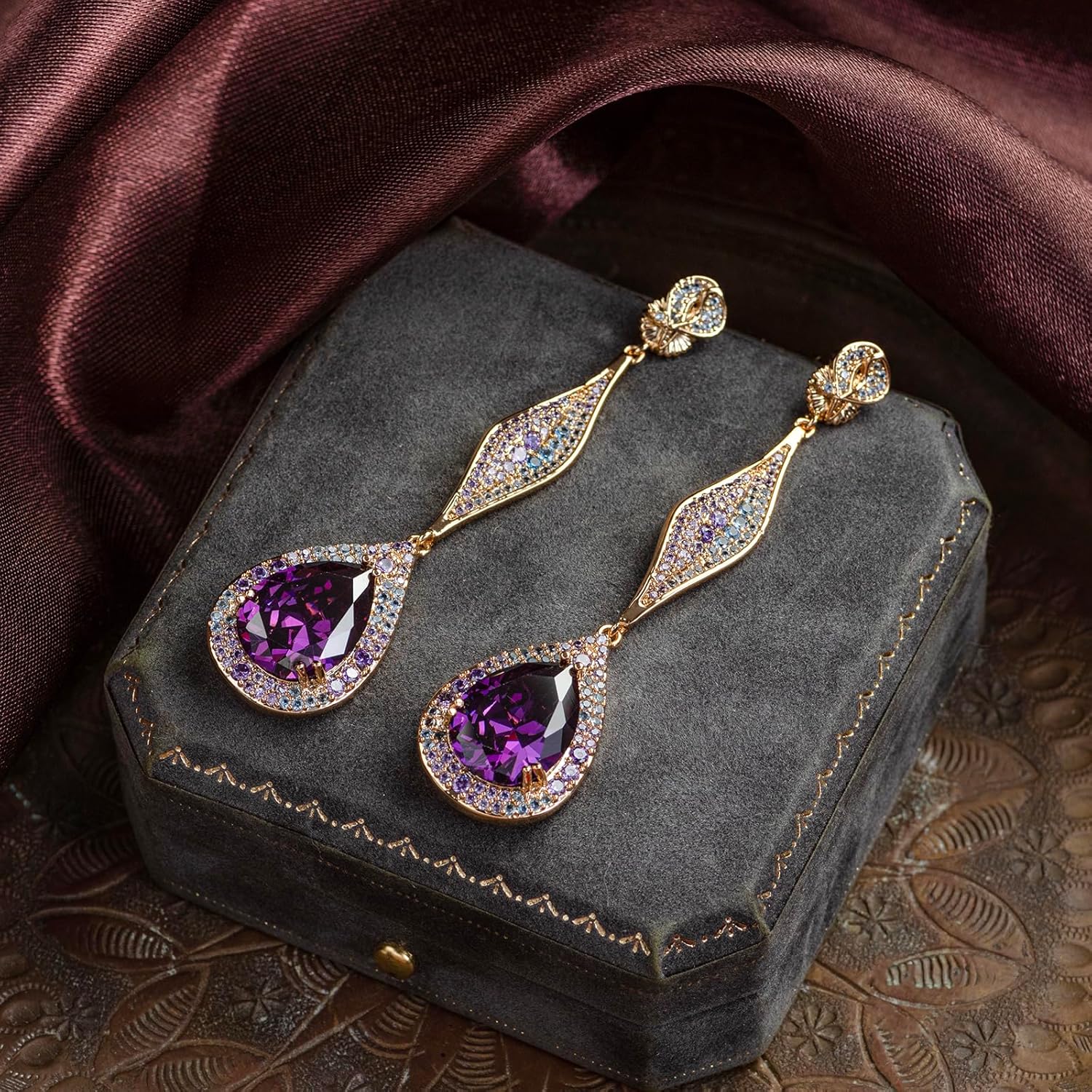 Crystal Teardrop Vintage Dangle Earrings for Women Colorful Luxury Cubic Zirconia Drop Hypoallergenic Earrings Fashion Jewelry Gift for Wedding Prom Party - Image 2