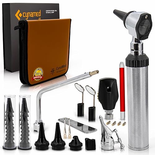 Miniatura 9 de CynaMed Kit de diagnóstico ENT - Juego de instrumentos de examen de oído nariz garganta otoscopio oftalmoscopio removedor de cerumen de oído