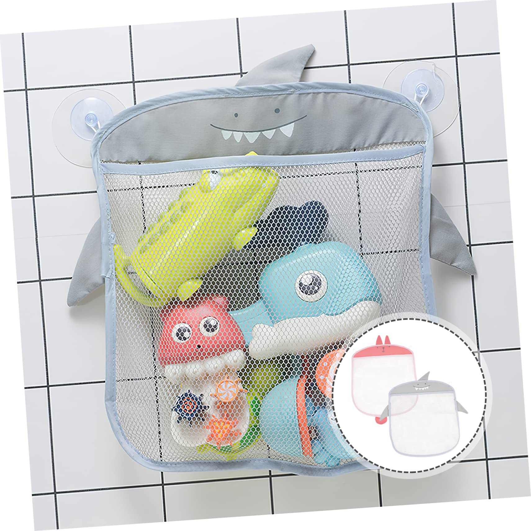 STOBAZA 8pezzi Organizer Da Bagno Rete Per Giocattoli Design Carino Rabbito Squalo Borsa Appendi Rete Per Giocattoli Facile Installare Con Ventose Perfetta Per Accessori Bagno