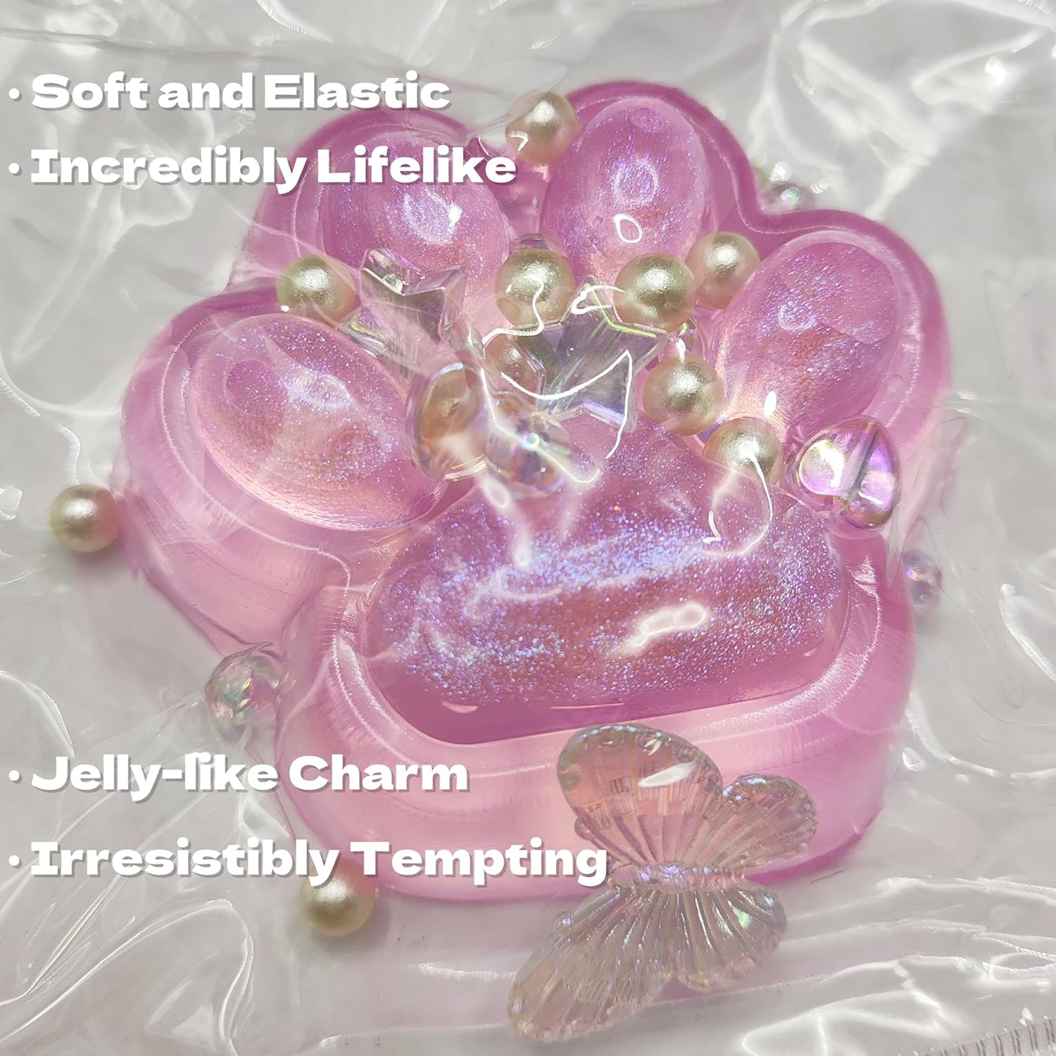 2.76 Inch Squeeze Toys Handmade Cat Paw Squishy, Glitter Pink Squeeze Paw, Cute Soft Squishy Toy for Stress Relief, Fidget Squishies Suitable for Adults (Pink)