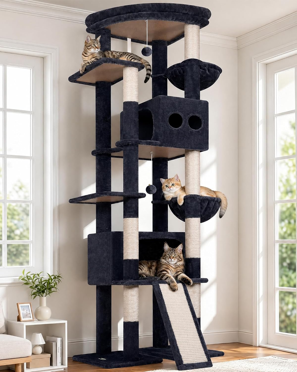 My two cats stopped fighting over the windowsill — this 7-foot tower gave them each their own perch