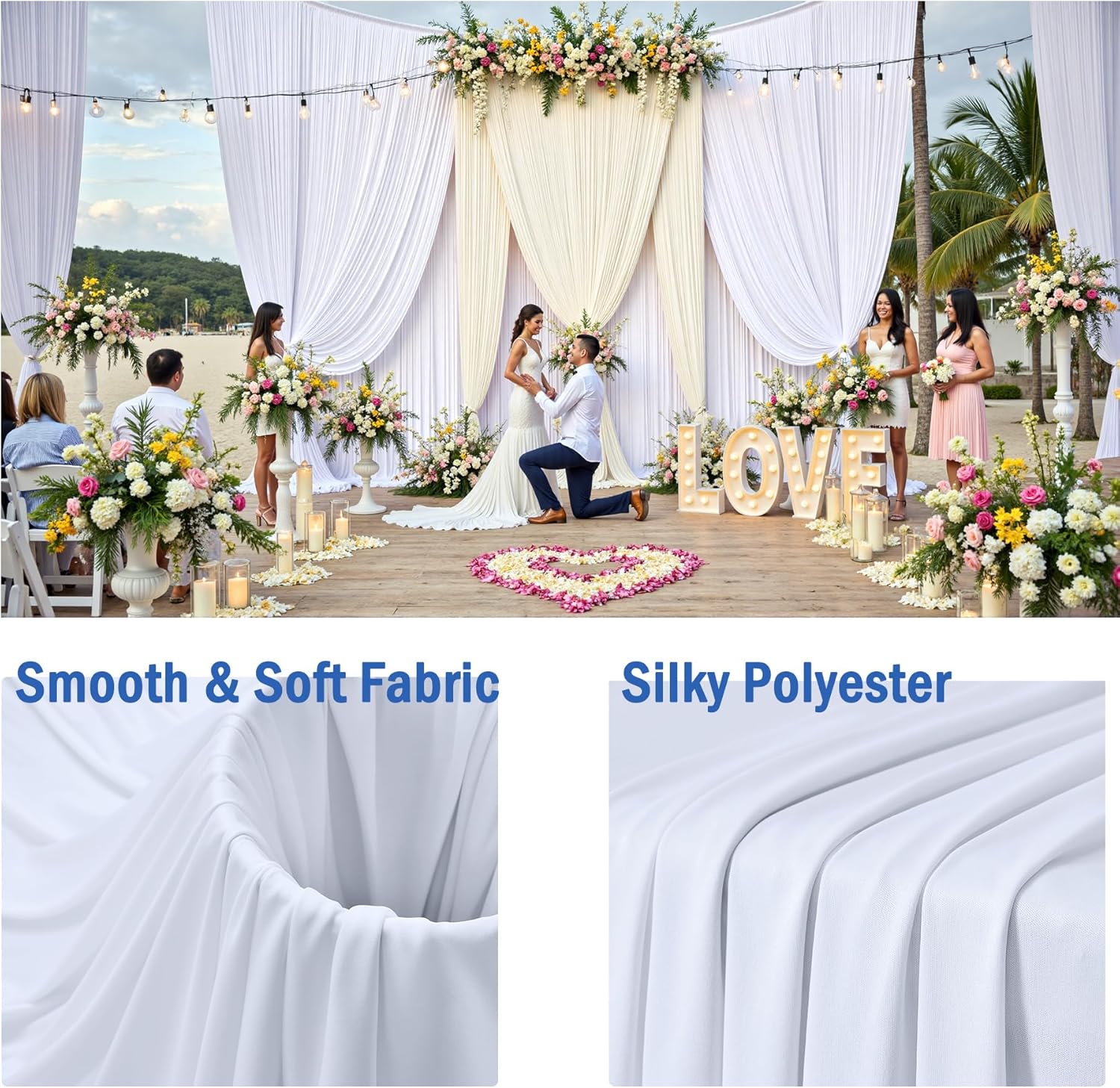 20ftx12ft Wrinkle Free White Backdrop Curtains for Parties, 4 Panels Silky Polyester Photo Backdrop Drapes 12FT Long Back Drop Cloth for Wedding Birthday Photography Background Decor