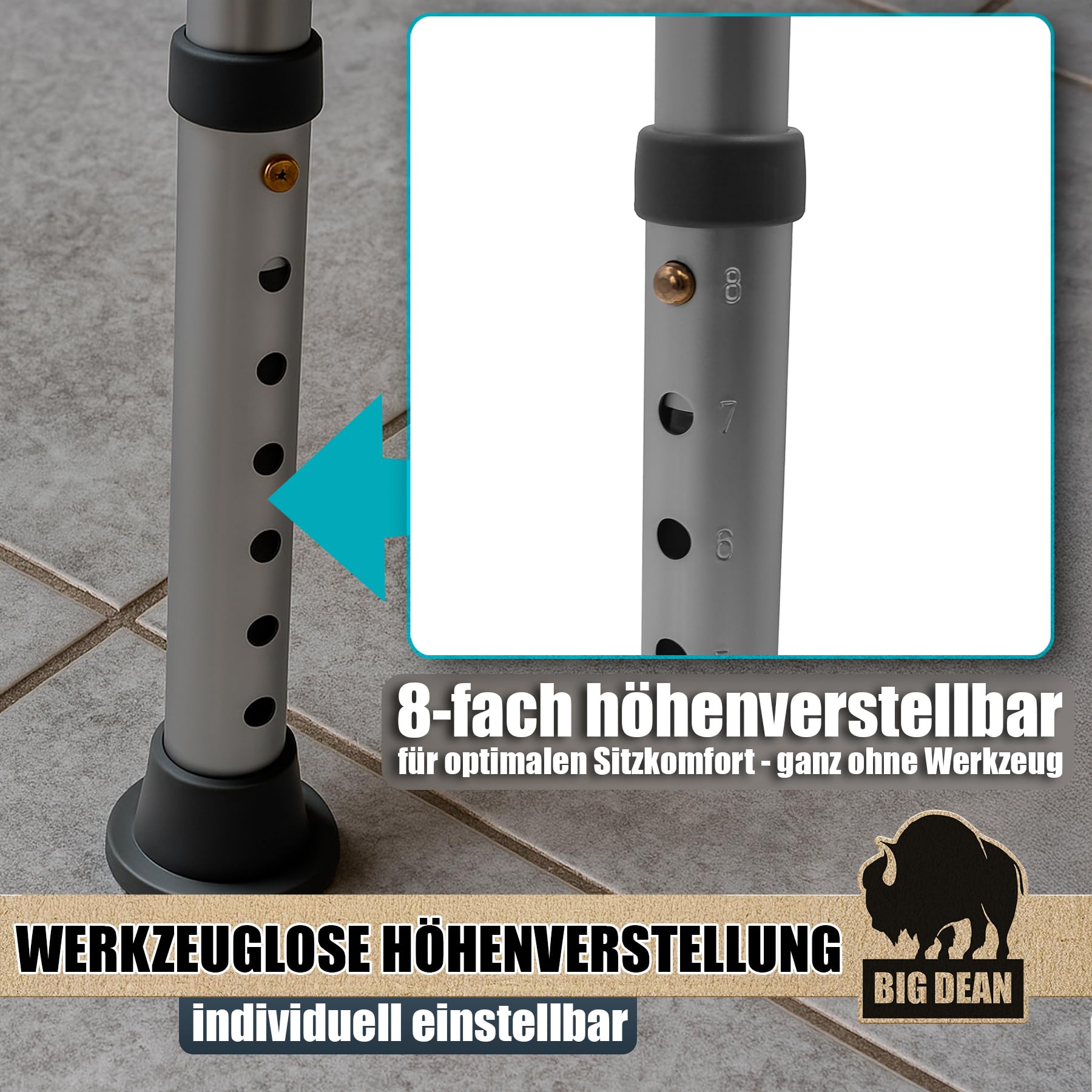 Duschhocker 360° drehbarer belastbarer Duschstuhl bis 136 kg höhenverstellbarer Duschhocker. rutschfest durch Gummifüße