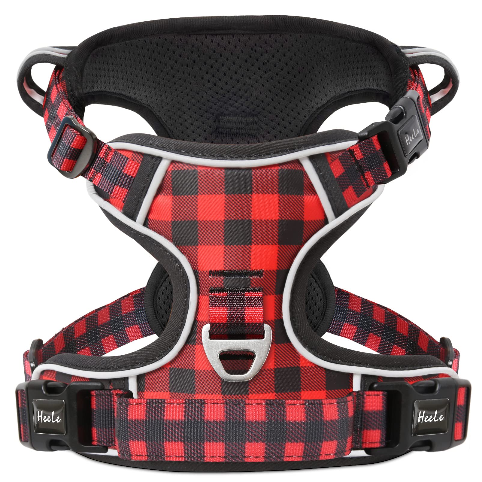 HEELE Pettorina Cane, Imbracatura Sganciata Rapido dal Collo, Pettorina Anti-tiro Riflettente e Regolabile con Maniglia Comoda, Morbida e Imbottita per Cani Piccola Media Grande, Rosso-Nero XS