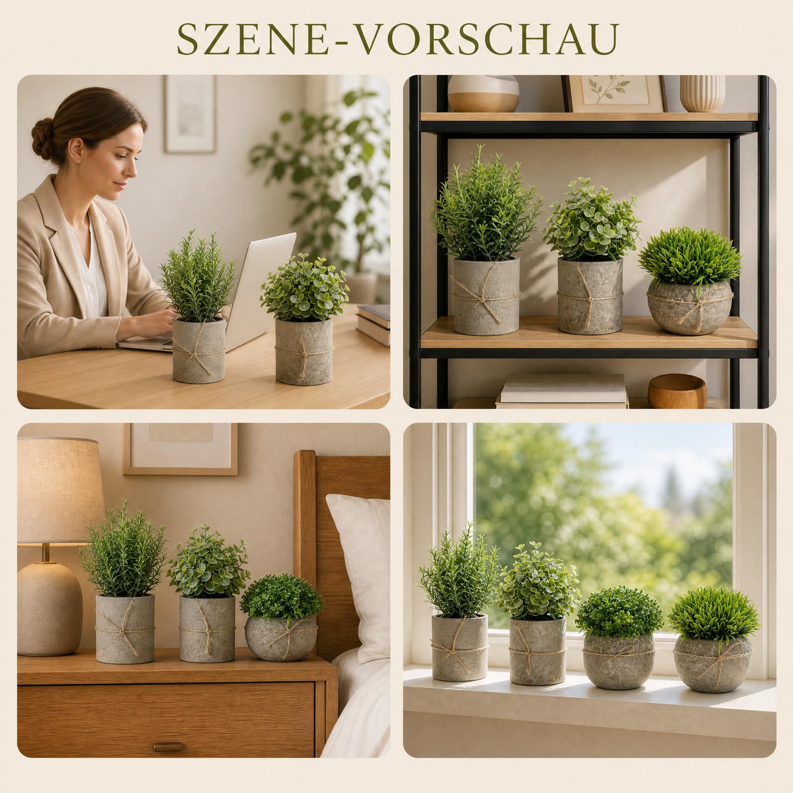 4er Set Mini Künstliche Pflanzen im Topf