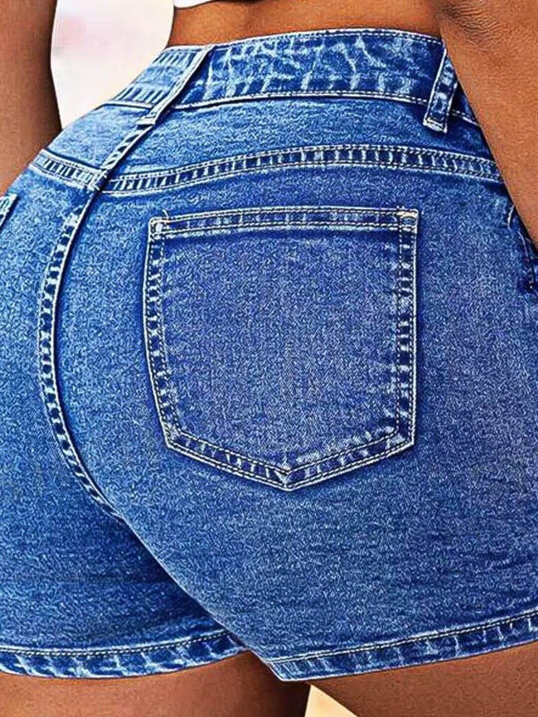 Flamingals Denim Shorts for Women Wash Flat Pocket Mid Waist Jean Shorts
