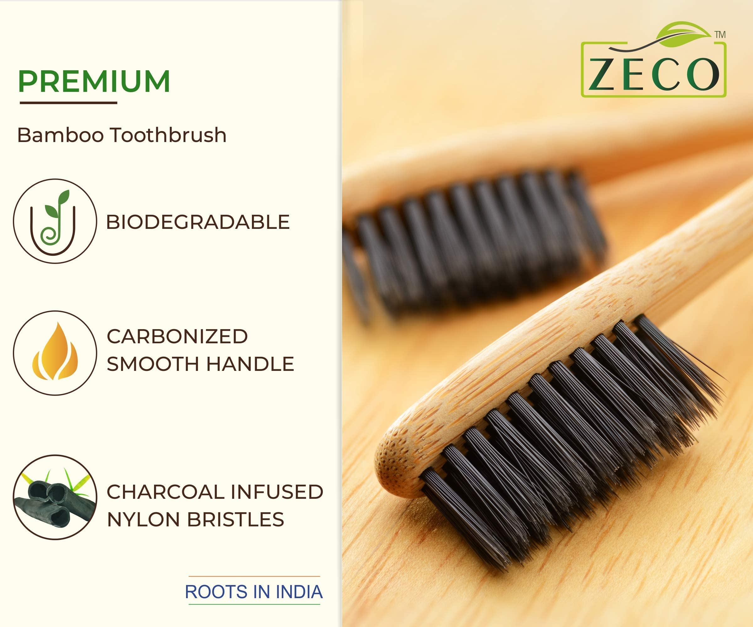 ZECO Bamboo Toothbrush for Braces, Ortho Soft Bristle, Family Pack of 4 1