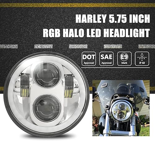 Miniatura 10 de ROCCS Faro delantero LED blanco de 5.75, faro delantero impermeable para motocicleta 5-34 con halo DRL ojos de ángel multicolor compatible con