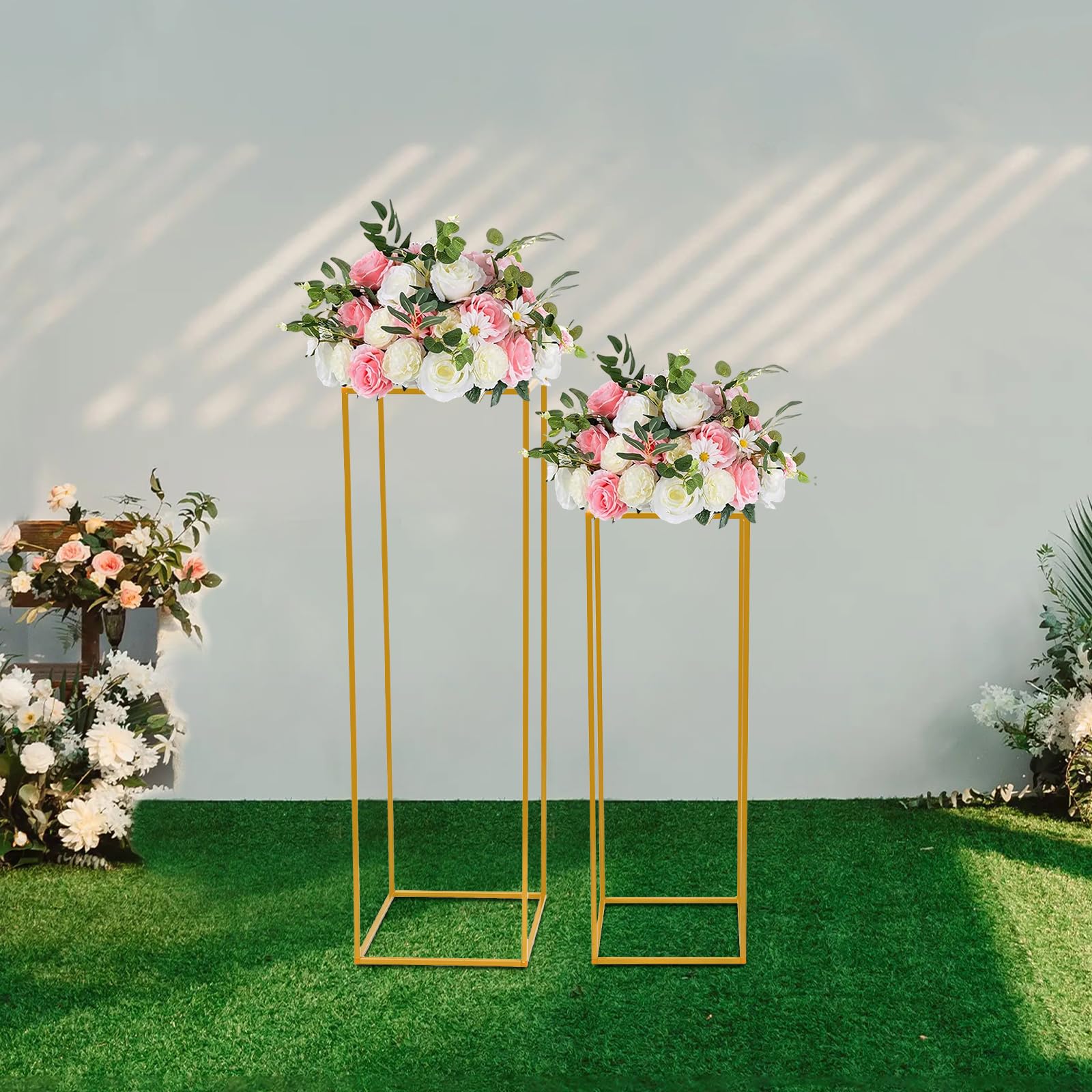 2 Stück Blumenständer, Stehend Pflanzenständer, Metall Vase, Hochzeiten Tafelaufsätze, Schlicht und Elegant Gold Blumenvasen für Verlobung/Jahrestag/Party/Zuhause, 2 Größen: 80cm & 100cm Hoch