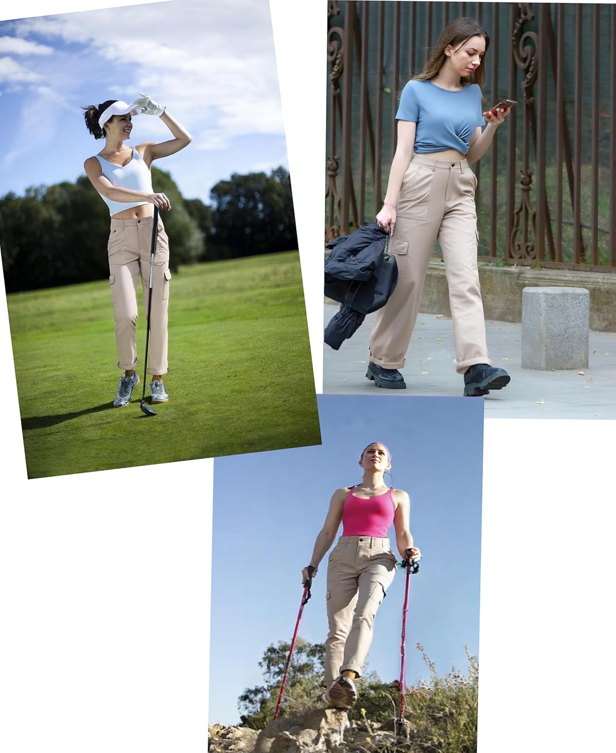 Oalka Women's Hiking Cropped Capri Pants Relaxed Fit Stretchy Knit Waist Casual Outdoor Travel Pant - Image 6