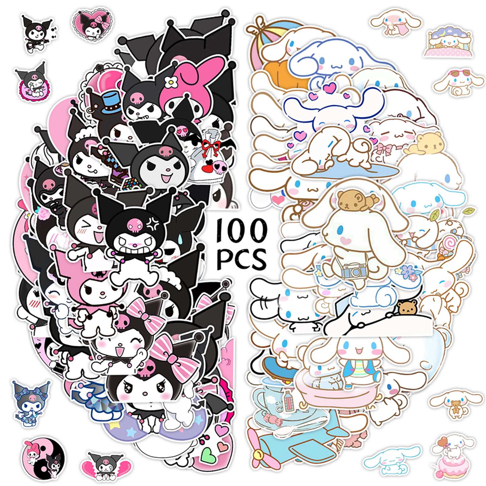 100PCS Cinnamoroll Stickers Kuromi Stickers,Kids Love Sticker Water Bottle,Cut Sticker Vinyl Waterproof Decals for Kids.Laptop Skateboard Water Bottles Computer Phone Decals for Teens Adult (KRCN)