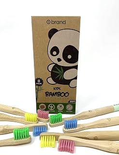 8 Pack KIDS Bamboo Toothbrush, Soft Bristle Toothbrush, ROUND HANDLE, Eco Friendly & Natural, BPA Free, Wooden Toothbrushes, Zero Waste Products, Organic, Vegan, Tooth Brush, Non Plastic, Environmental (8 PACK)