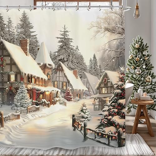 Miniatura 7 de Cortina de ducha con árbol de Navidad, 60 pulgadas de ancho x 72 pulgadas de largo, juego de accesorios de decoración de poliéster impermeable con