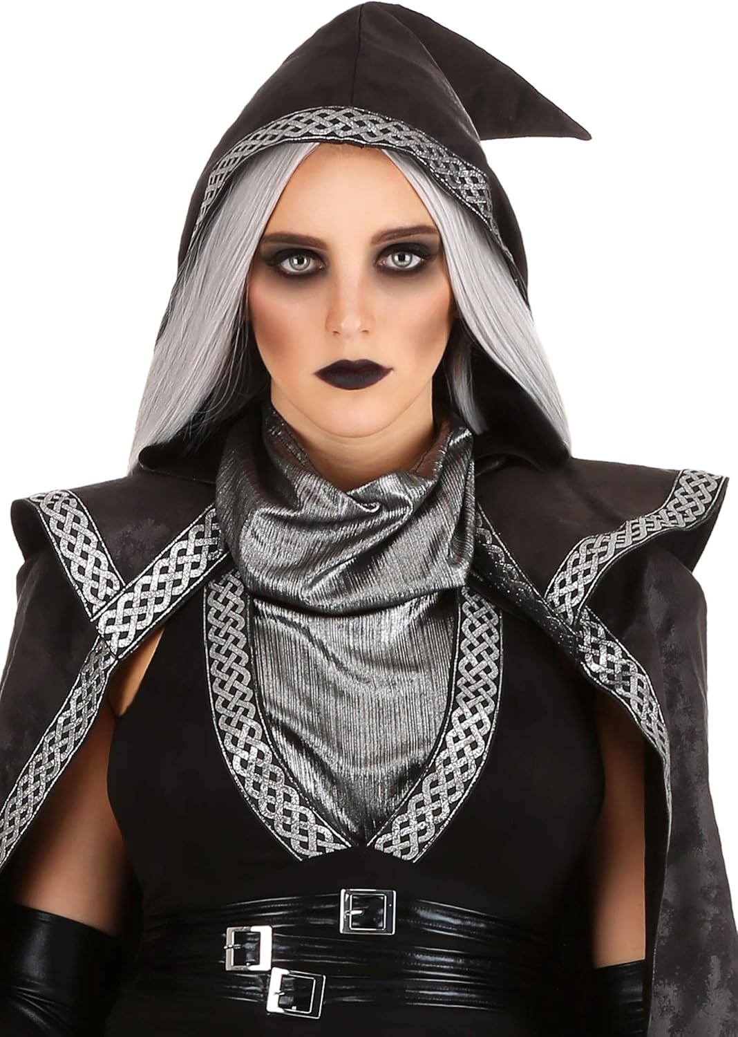 Women's Enchanted Warlock Costume Black Witch Dress with Hooded Cloak Warlock Witch Outfit Halloween Costume