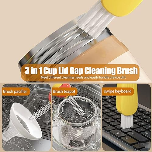 Miniatura 2 de Cepillo de limpieza 3 en 1 para tapa de taza, cepillo multifuncional de limpieza de botellas para botella de agua, tapa de taza, espacio para huecos