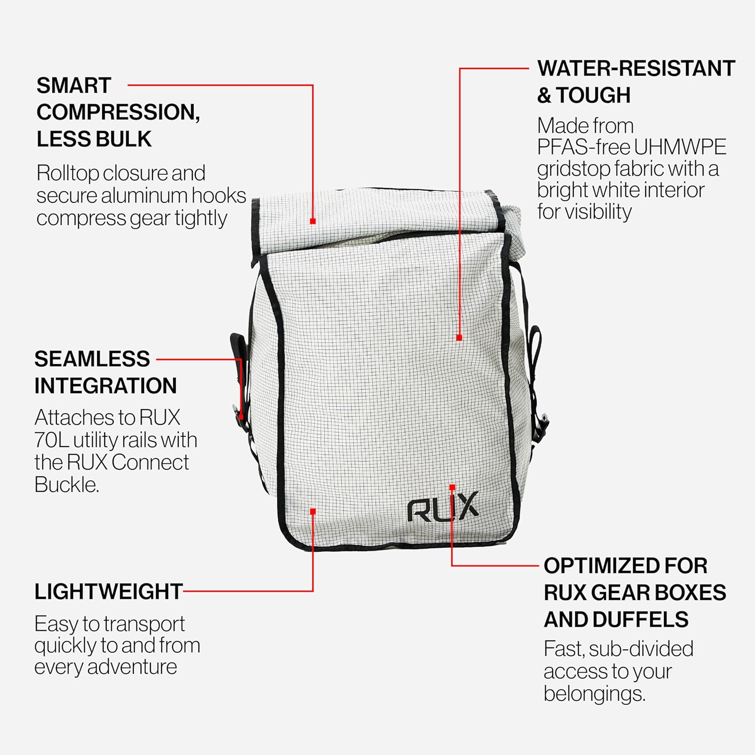 RUX Packing Cube 10L White | Travel Packing Cube for Backpack Organization | Compression Organizer Cube for Gear Storage | Durable Organizer for Travel and Outdoor Adventure