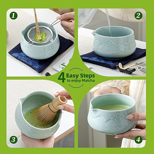 Miniatura 7 de TEANAGOO Juego de 7 batidores de matcha azul, juego de matcha de cerámica, kit de matcha para ceremonia, juego de té matcha para hacer desayunocafé,