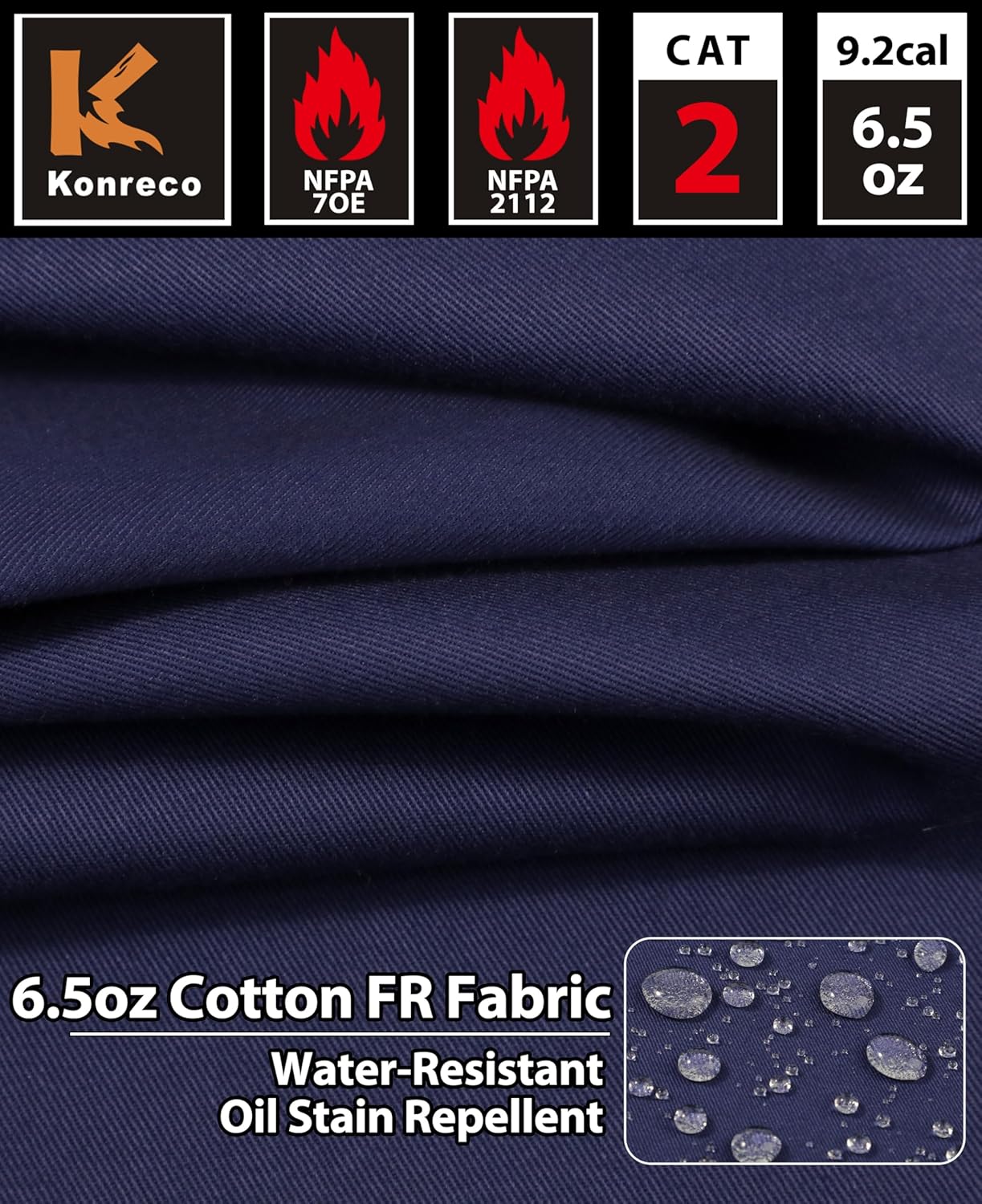 KONRECO FR Shirts for Men 6.5oz Lightweight Work Uniform Flame Resistant Welding Shirt/Water & Stain Repellent