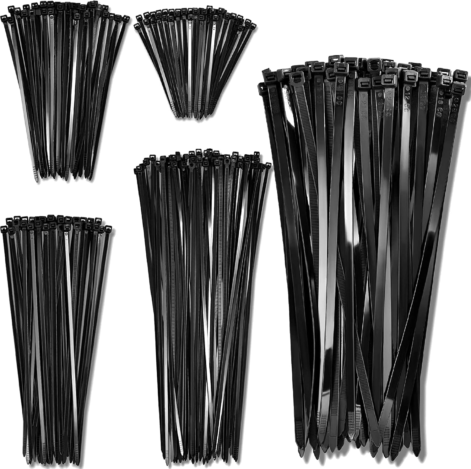 Bolt Dropper 15" and 4", 6", 8", 12" Inch Black Zip Cable Ties (100 Pack), 120lbs Tensile Strength - Heavy Duty, Self-Locking Premium Nylon Wire for Indoor and Outdoor