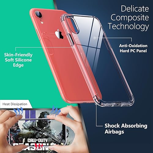 Miniatura 5 de ONES Funda transparente para iPhone XR, PC + TPU híbrido, protección contra caídas de grado militar, antiamarilleo, funda dura de silicona a prueba