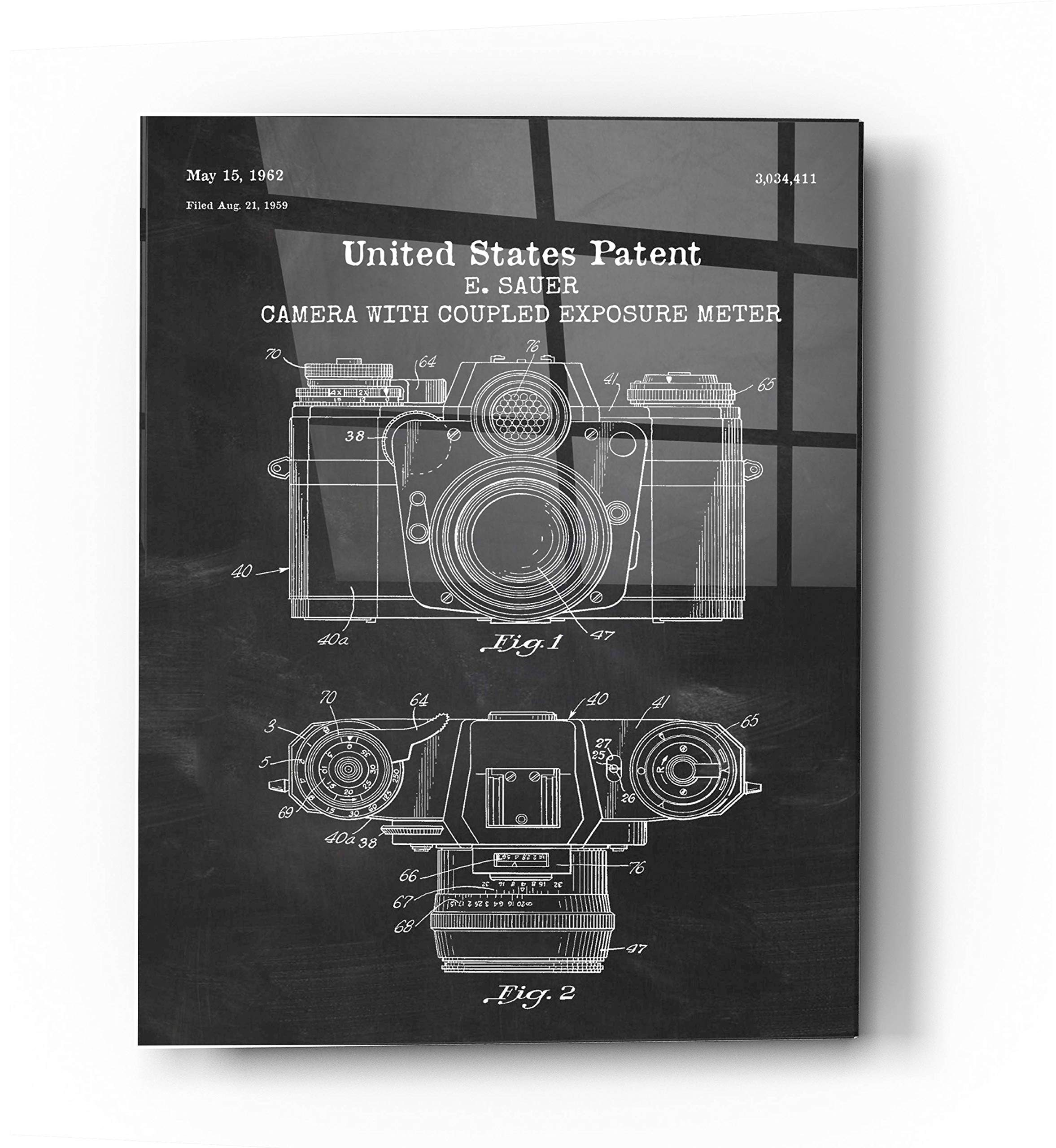 Epic Art 'Camera with Coupled Exposure Meter Blueprint Patent Chalkboard' Acrylic Glass Wall Art, 24