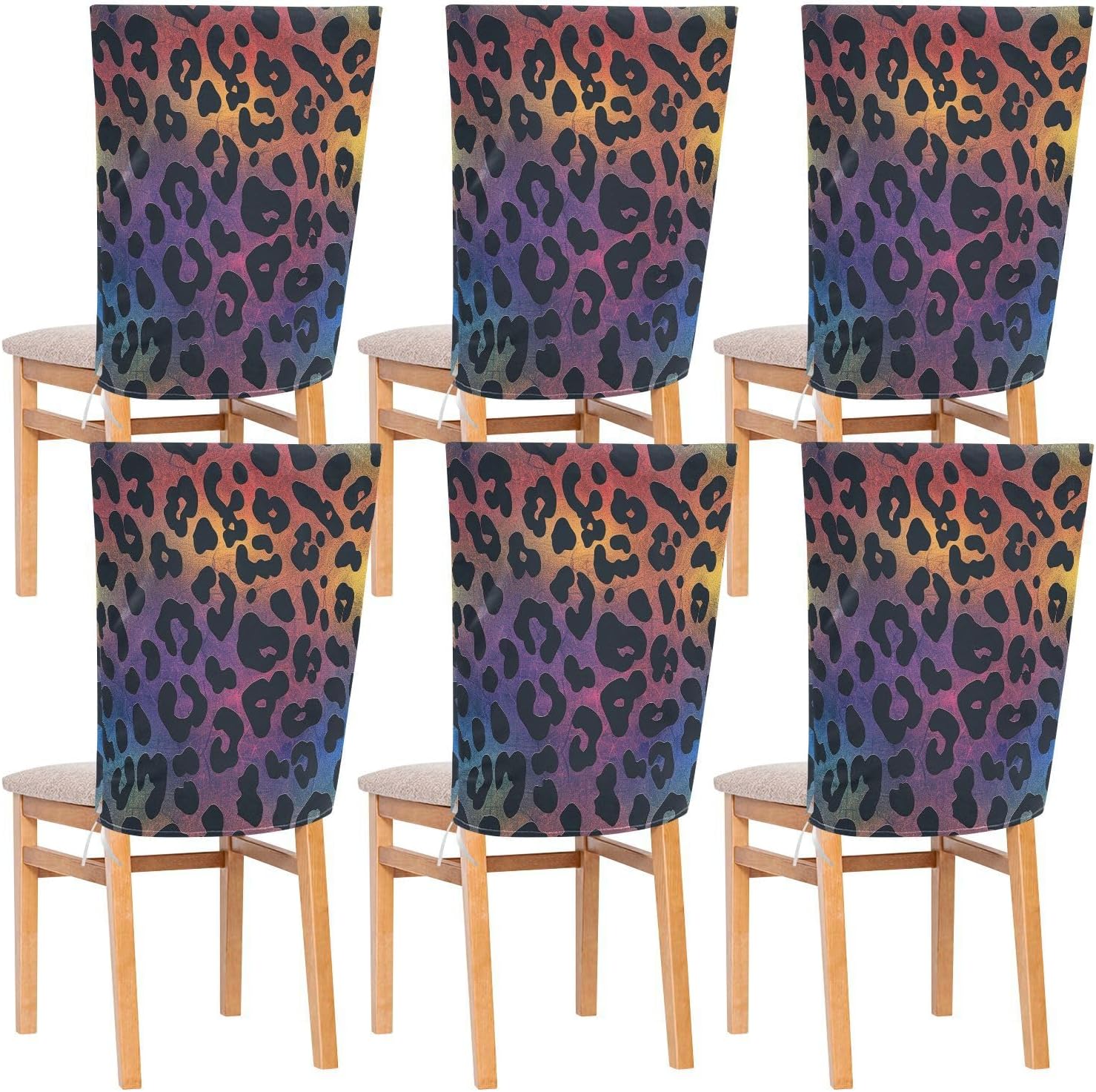 ALAZA Retro Leopard Spots Geometric Chair Back Cover Set of 6, Washable Reusable Removable Chair Slipcovers Decorative Chair Cover for Home Kitchen Wedding Party