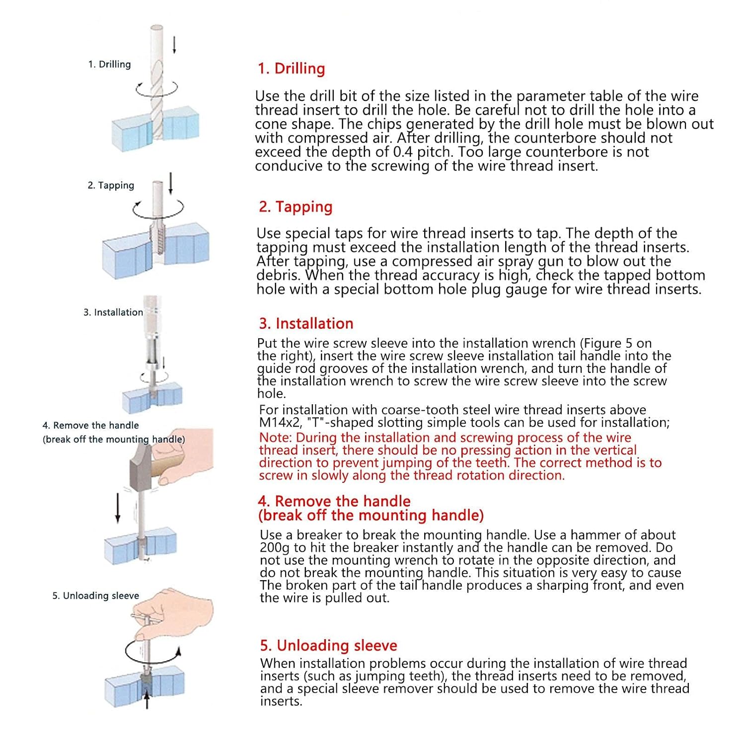 Wire Thread Insert Repair Tool Stainless Steel Set for Mechanical Equipment (1D)