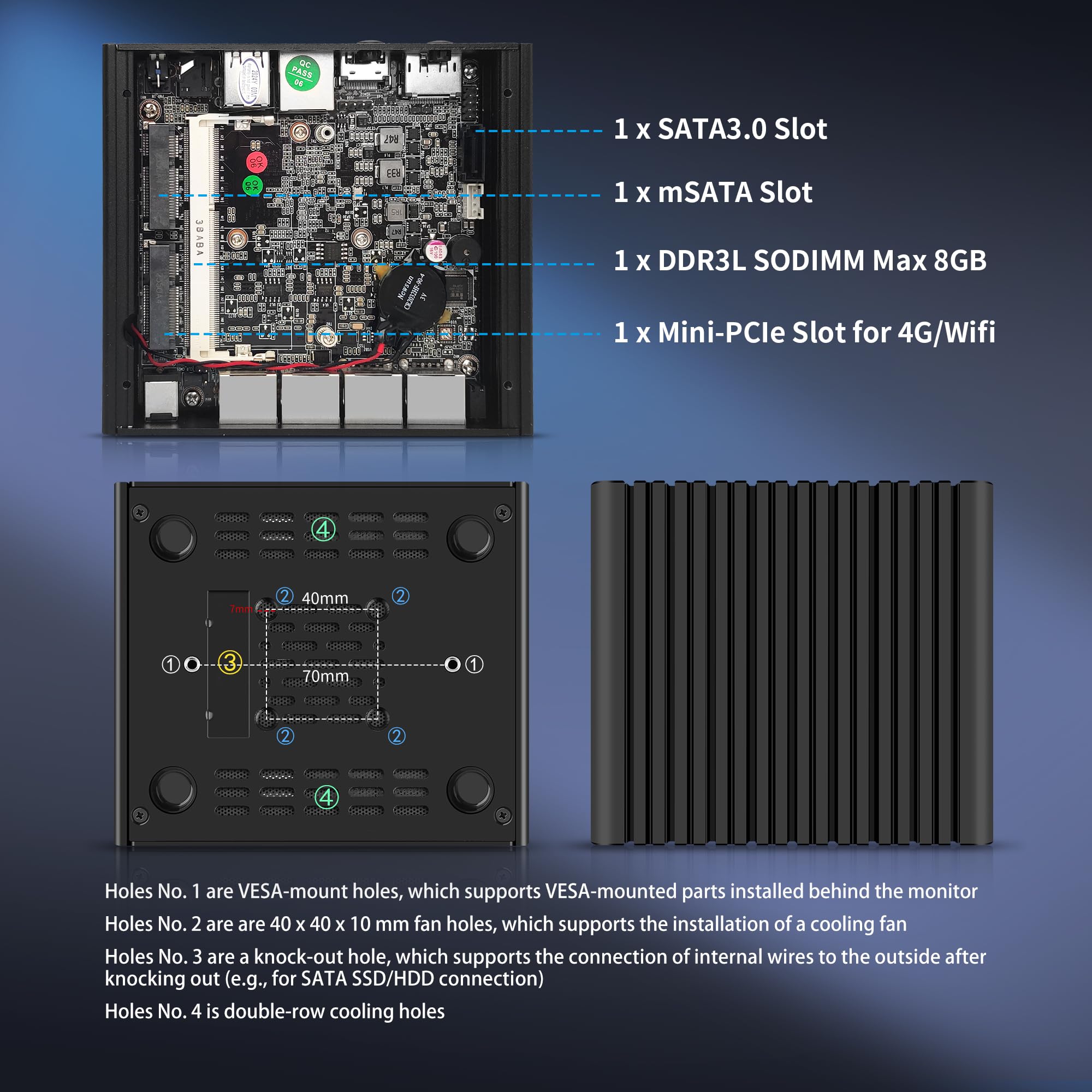 CWWK Mini PC Firewall Micro Appliance, Pentium J3710, 4 Port i225 2.5GbE LAN, OPNsense Hardware Mini Computer, Fanless PC, DDR3L 8GB RAM 256GB SSD, AES-NI, Console COM, HD, DP - 4