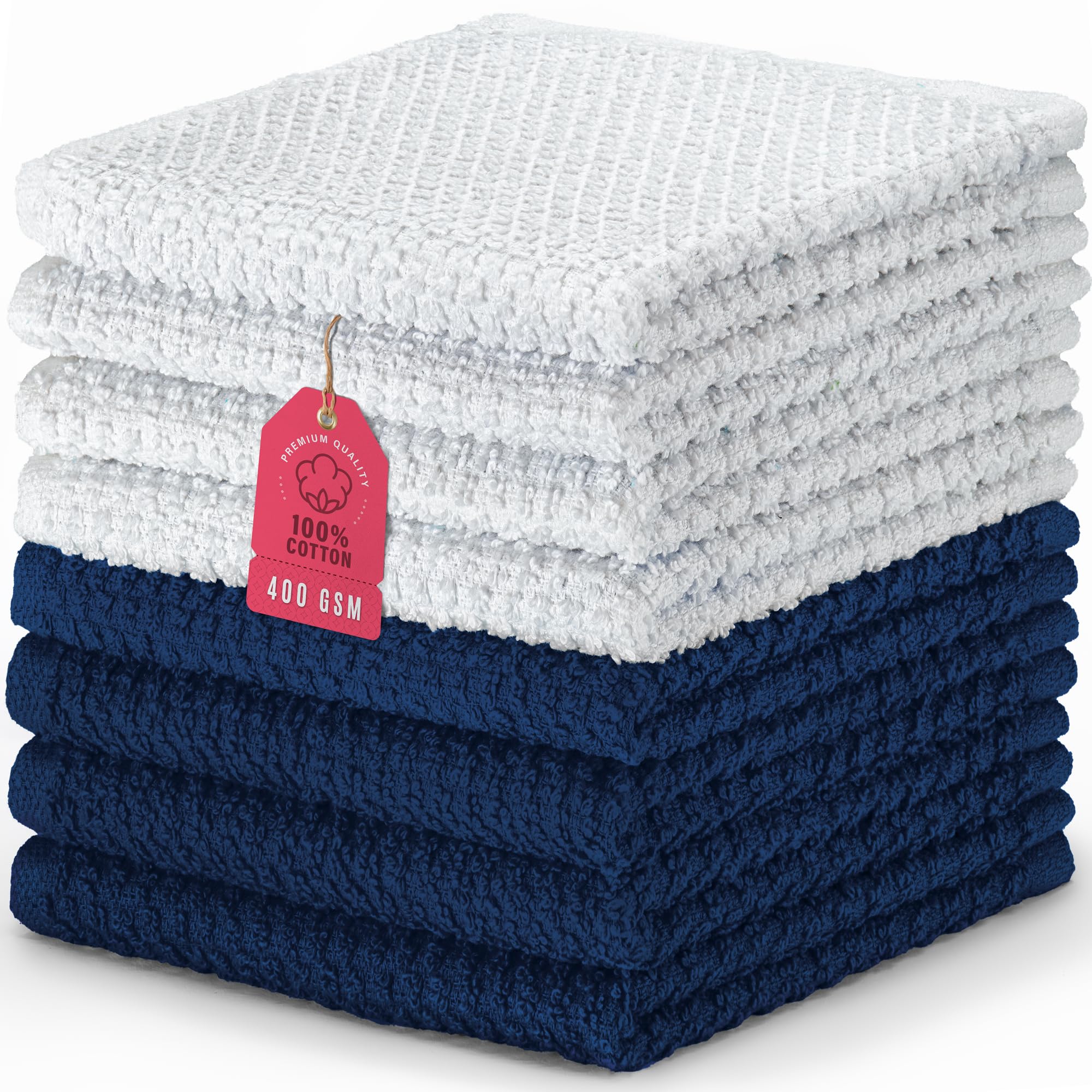 DecorRack 8 Pack 100% Cotton Face Towels, Ultra Absorbent 12 x 12 inch Wash Cloths, 400 GSM, Premium Quality, Soft Fingertip Towels for Face, Makeup, Spa, and Beauty, Navy (8 Pack)