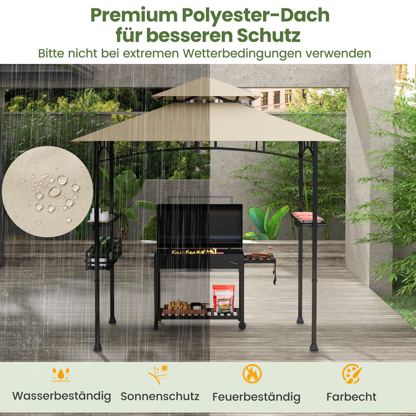 COSTWAY pawilon do grillowania z podwójnym dachem, półkami bocznymi, koszami metalowymi, hakami i otwieraczami do butelek, odporny na warunki atmosferyczne, do ogrodu, na zewnątrz (242 x 153 x 250 cm